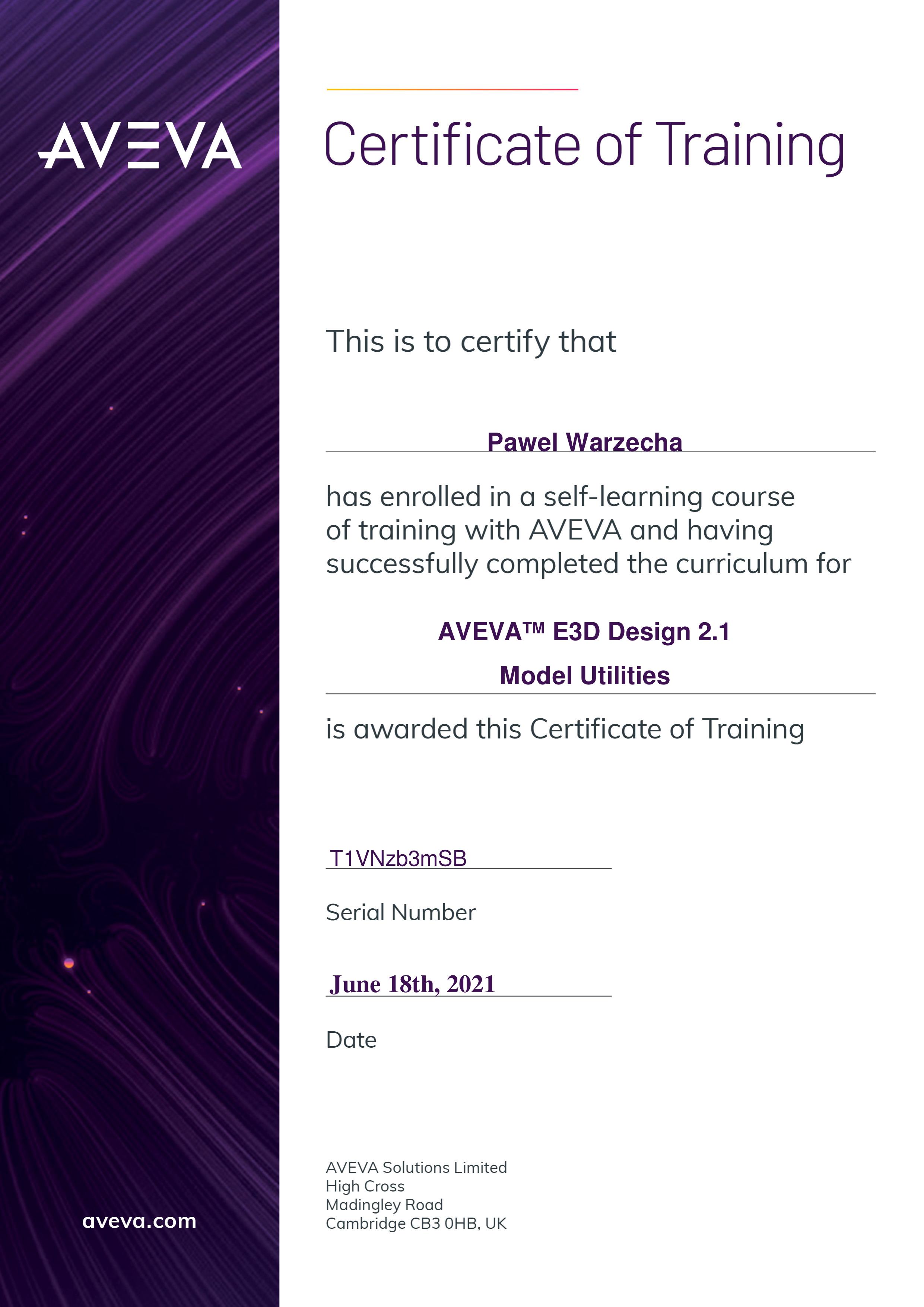 AVEVA E3D Certificate