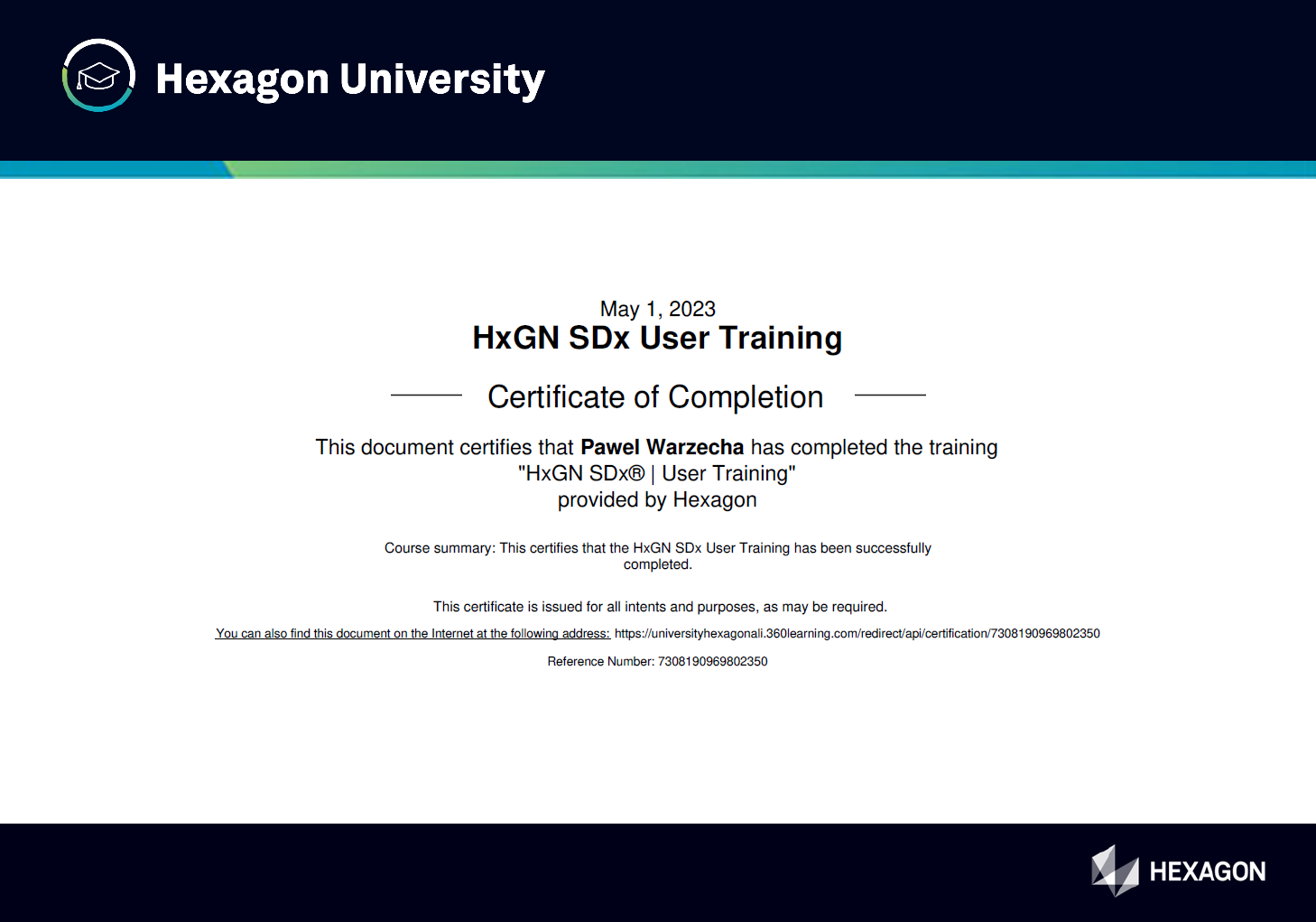 HxGN SDx Certificate
